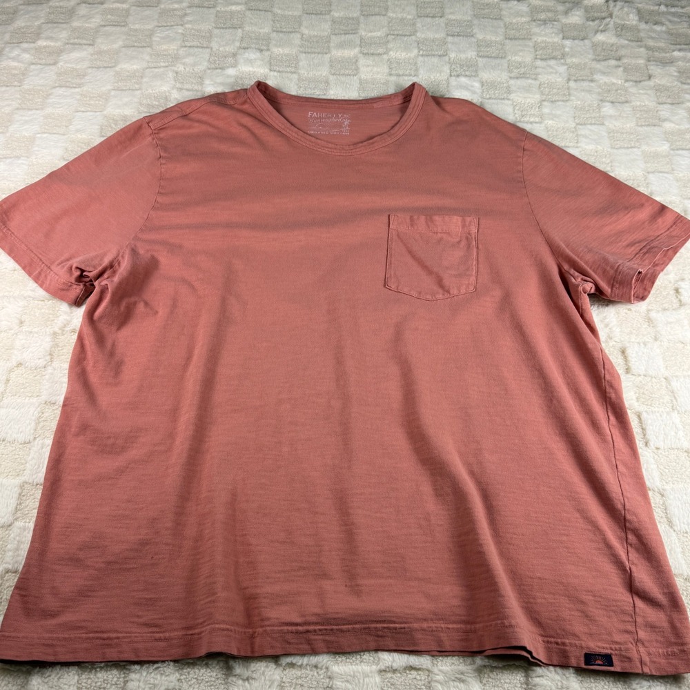 Faherty Sunwashed Organic Cotton Pocket T-Shirt Mens XXL Rose Pink Slub Tee